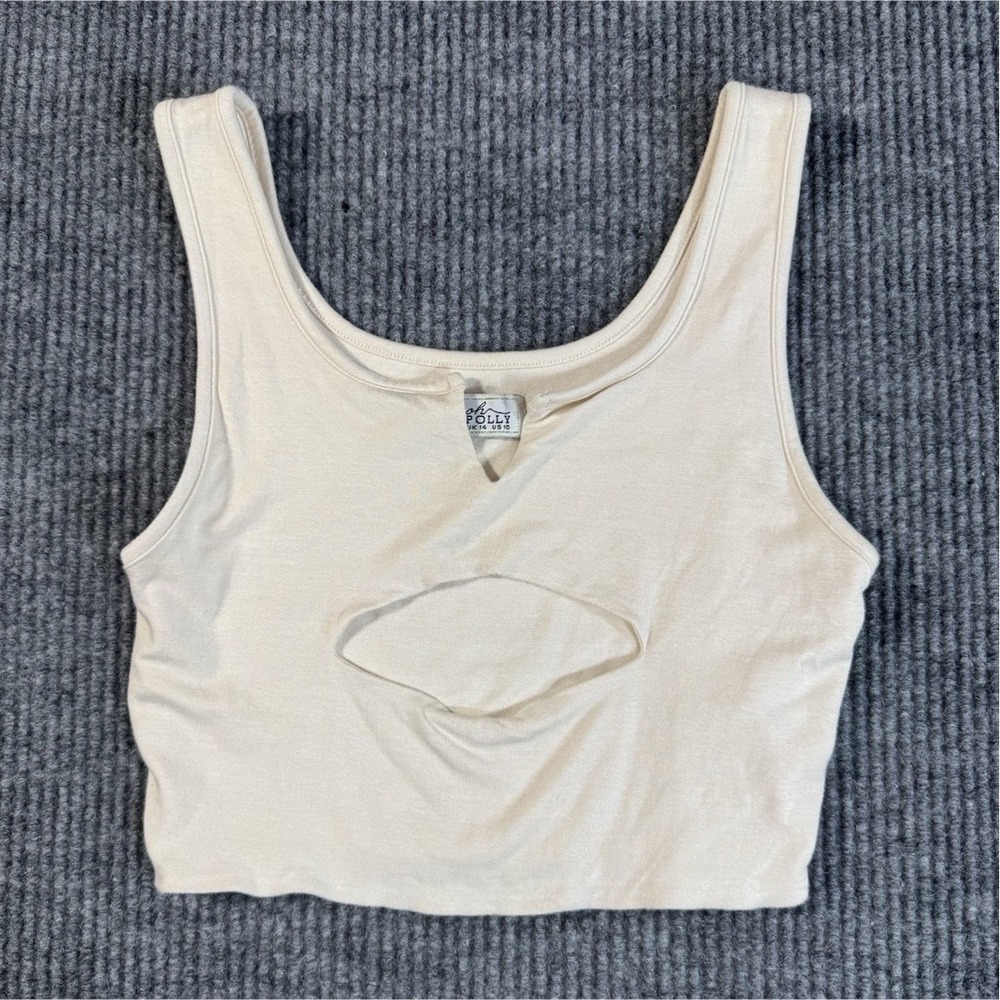 Oh Polly Women's Ivory Cut-Out Cropped Tank Top Sleeveless‎ Scoop Neck US 10